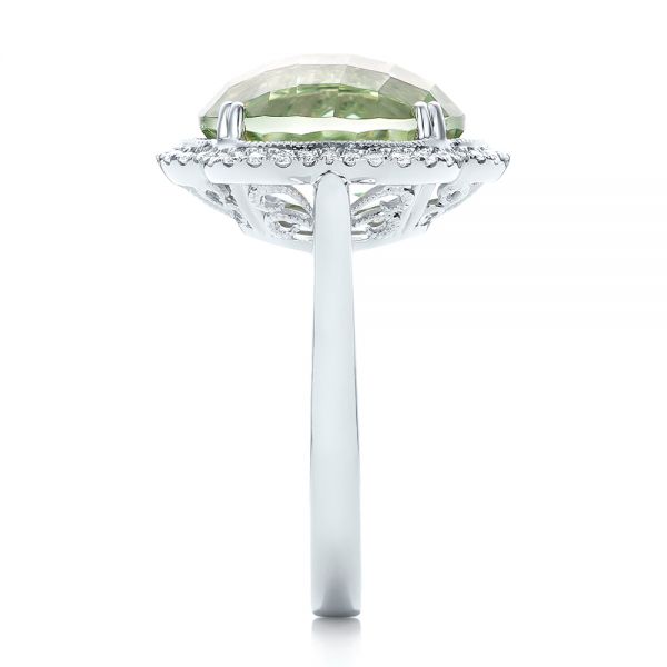 14k White Gold 14k White Gold Green Quartz Checkerboard And Diamond Halo Ring - Side View - 101939
