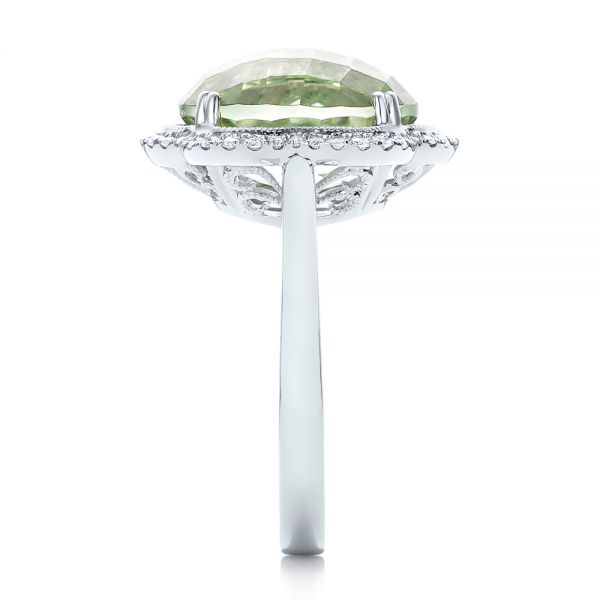 18k White Gold 18k White Gold Green Quartz Checkerboard And Diamond Halo Ring - Side View -  101939