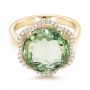 14k Yellow Gold 14k Yellow Gold Green Quartz Checkerboard And Diamond Halo Ring - Flat View -  101939 - Thumbnail