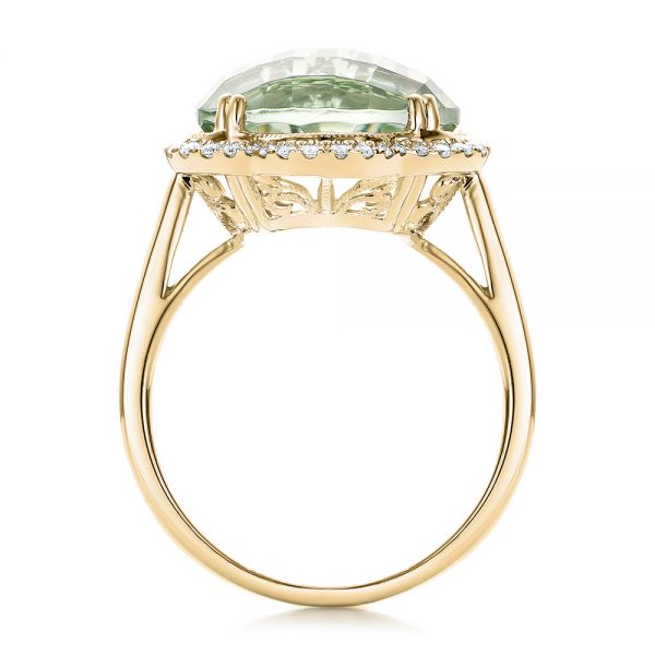 14k Yellow Gold 14k Yellow Gold Green Quartz Checkerboard And Diamond Halo Ring - Front View -  101939
