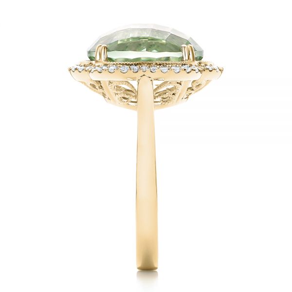 14k Yellow Gold 14k Yellow Gold Green Quartz Checkerboard And Diamond Halo Ring - Side View - 101939