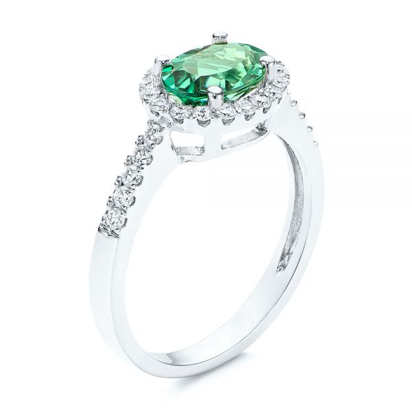 14k White Gold Green Tourmaline And Diamond Ring - Three-Quarter View -  106016