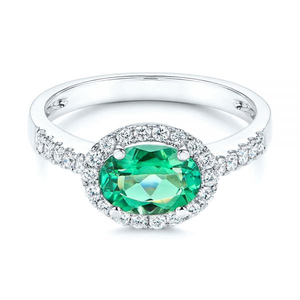 14k White Gold Green Tourmaline And Diamond Ring - Flat View -  106016