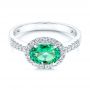 14k White Gold Green Tourmaline And Diamond Ring - Flat View -  106016 - Thumbnail