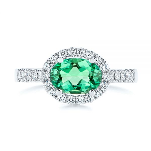 14k White Gold Green Tourmaline And Diamond Ring - Top View -  106016