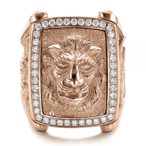 18k Rose Gold 18k Rose Gold Lion's Head Hand Carved Ring - Top View -  101511