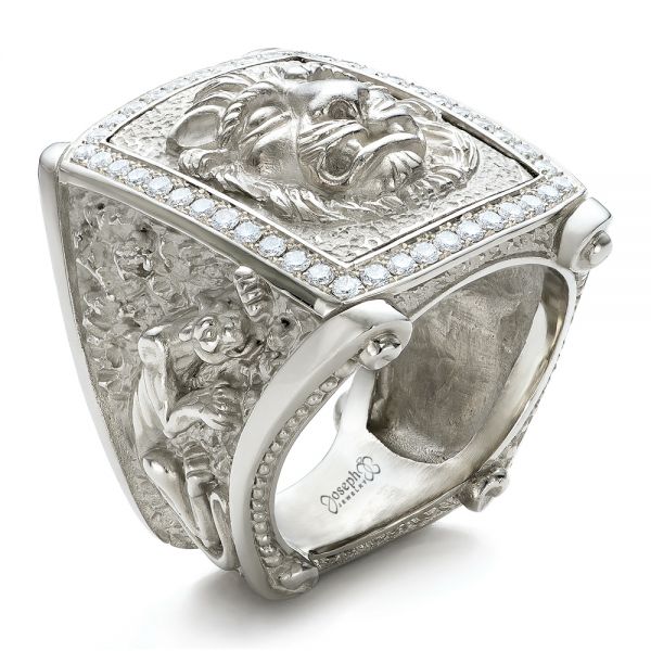  Platinum Platinum Lion's Head Hand Carved Ring - Three-Quarter View -  101511