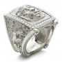 14k White Gold Lion's Head Hand Carved Ring - Three-Quarter View -  101511 - Thumbnail