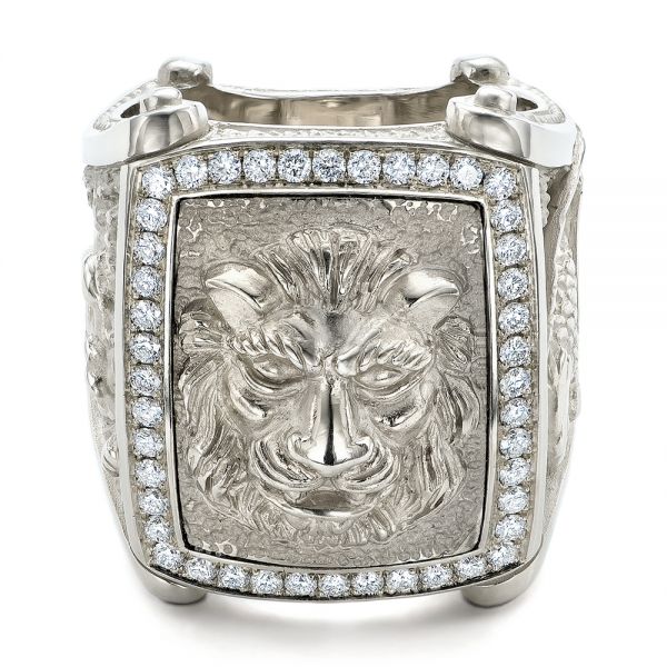  Platinum Platinum Lion's Head Hand Carved Ring - Flat View -  101511