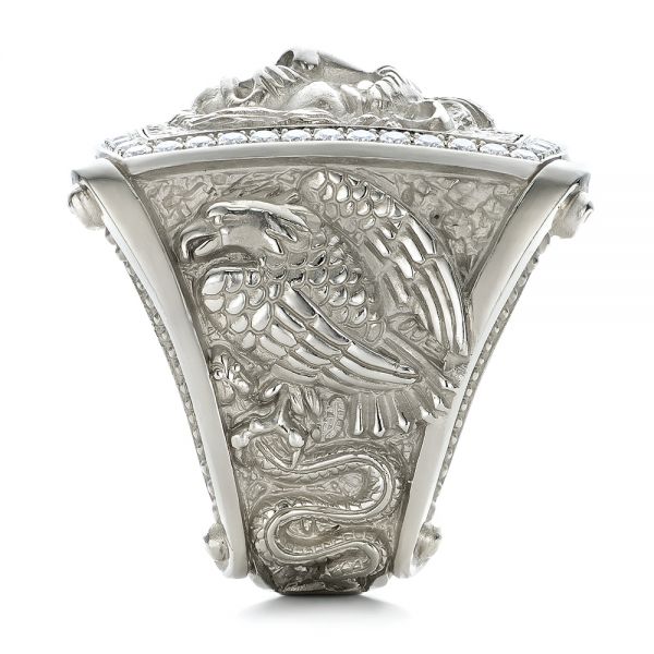 14k White Gold Lion's Head Hand Carved Ring - Side View - 101511