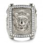 14k White Gold Lion's Head Hand Carved Ring - Top View -  101511 - Thumbnail