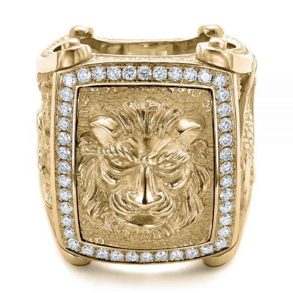 18k Yellow Gold 18k Yellow Gold Lion's Head Hand Carved Ring - Flat View -  101511