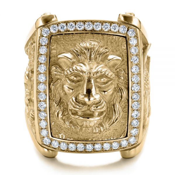 18k Yellow Gold 18k Yellow Gold Lion's Head Hand Carved Ring - Top View -  101511