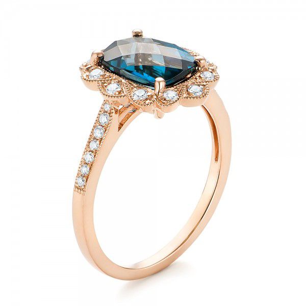 14k Rose Gold London Blue Topaz And Diamond Fashion Ring - Three-Quarter View -  103343