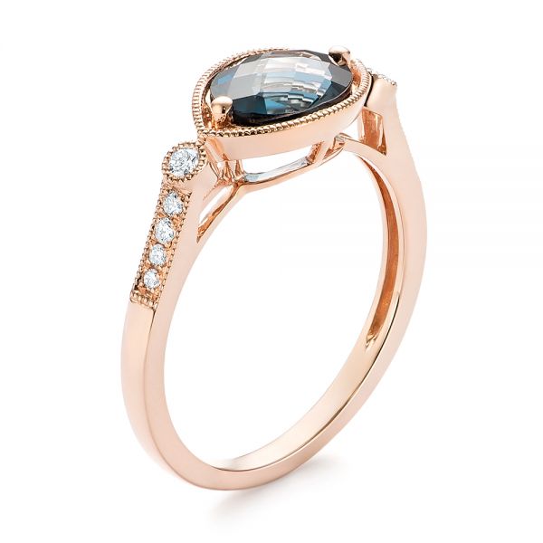 14k Rose Gold London Blue Topaz And Diamond Fashion Ring - Three-Quarter View -  103765