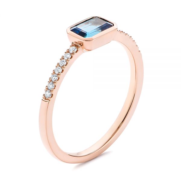 14k Rose Gold London Blue Topaz And Diamond Fashion Ring - Three-Quarter View -  105405