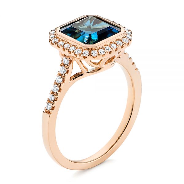 18k Rose Gold 18k Rose Gold London Blue Topaz And Diamond Fashion Ring - Three-Quarter View -  105418