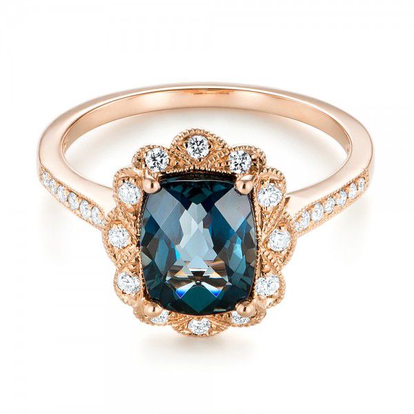 14k Rose Gold London Blue Topaz And Diamond Fashion Ring - Flat View -  103343