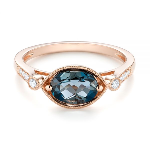 18k Rose Gold 18k Rose Gold London Blue Topaz And Diamond Fashion Ring - Flat View -  103765