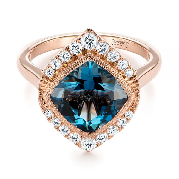 18k Rose Gold London Blue Topaz And Diamond Fashion Ring - Flat View - 104249