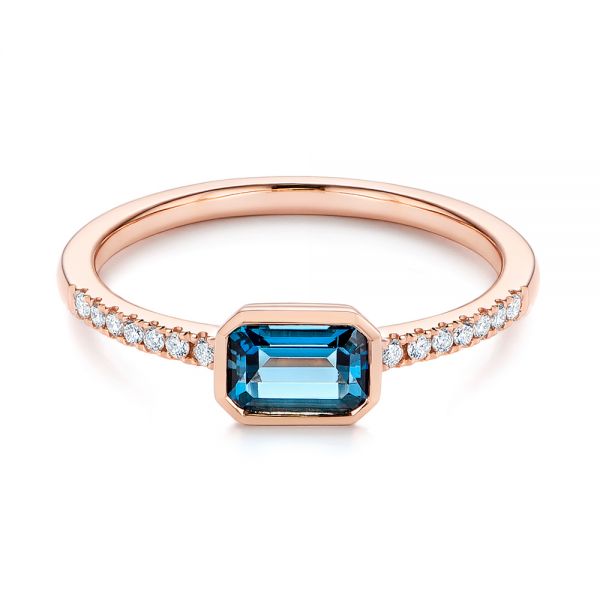 14k Rose Gold London Blue Topaz And Diamond Fashion Ring - Flat View -  105405