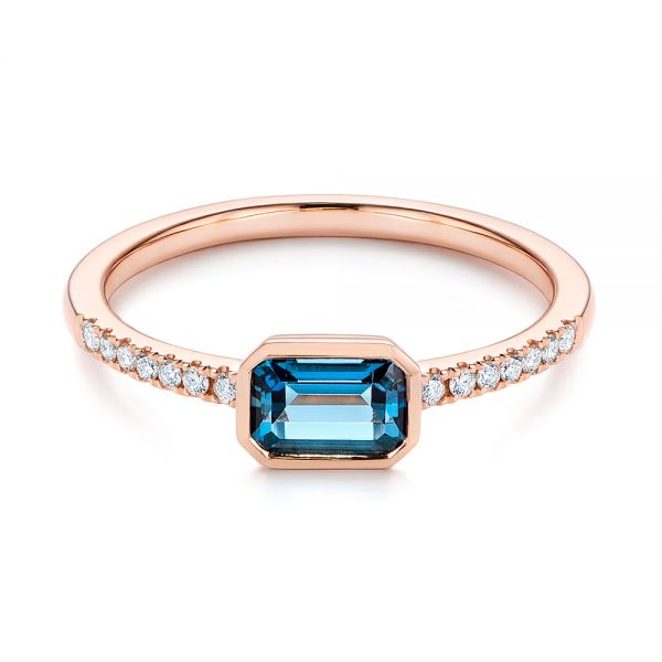 18k Rose Gold 18k Rose Gold London Blue Topaz And Diamond Fashion Ring - Flat View -  105405