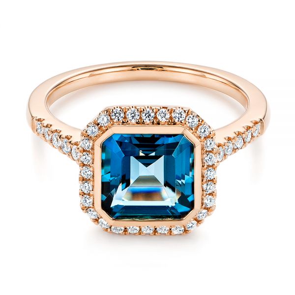 14k Rose Gold 14k Rose Gold London Blue Topaz And Diamond Fashion Ring - Flat View -  105418