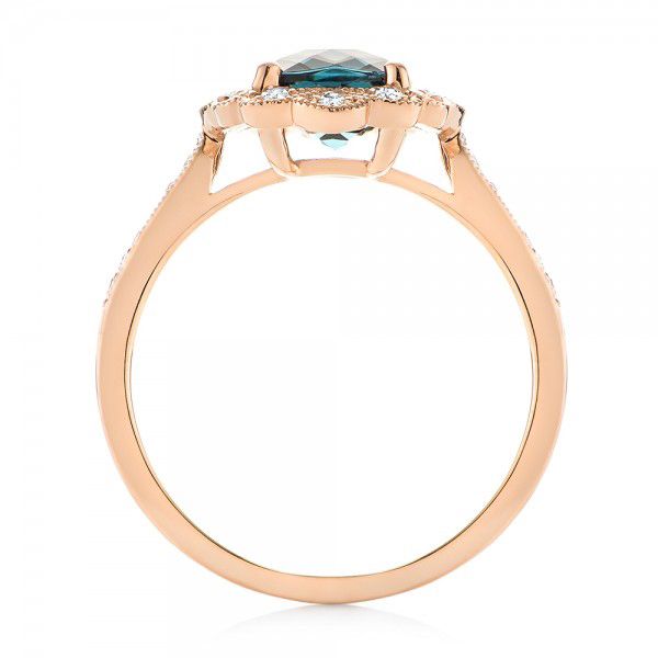 14k Rose Gold London Blue Topaz And Diamond Fashion Ring - Front View -  103343