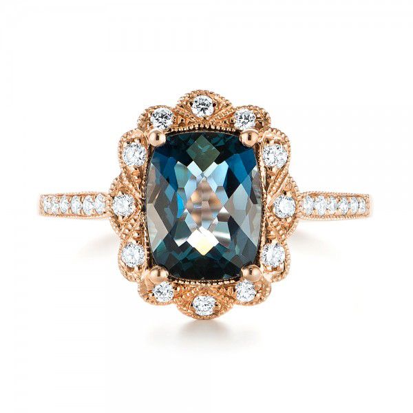 14k Rose Gold London Blue Topaz And Diamond Fashion Ring - Top View -  103343