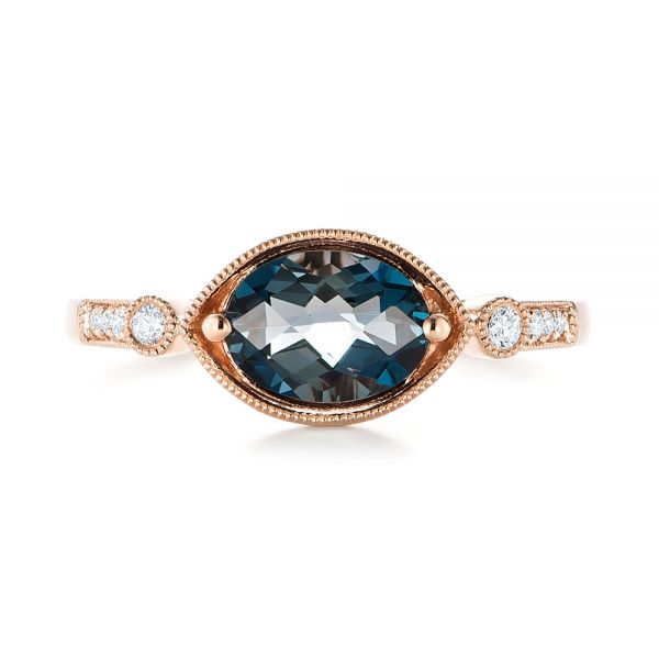 14k Rose Gold London Blue Topaz And Diamond Fashion Ring - Top View -  103765