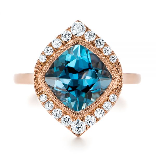 18k Rose Gold London Blue Topaz And Diamond Fashion Ring - Top View - 104249
