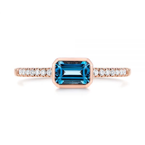 14k Rose Gold London Blue Topaz And Diamond Fashion Ring - Top View -  105405