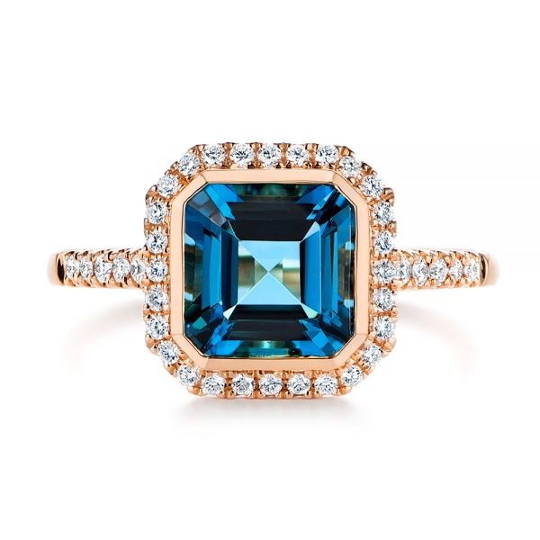 14k Rose Gold 14k Rose Gold London Blue Topaz And Diamond Fashion Ring - Top View - 105418