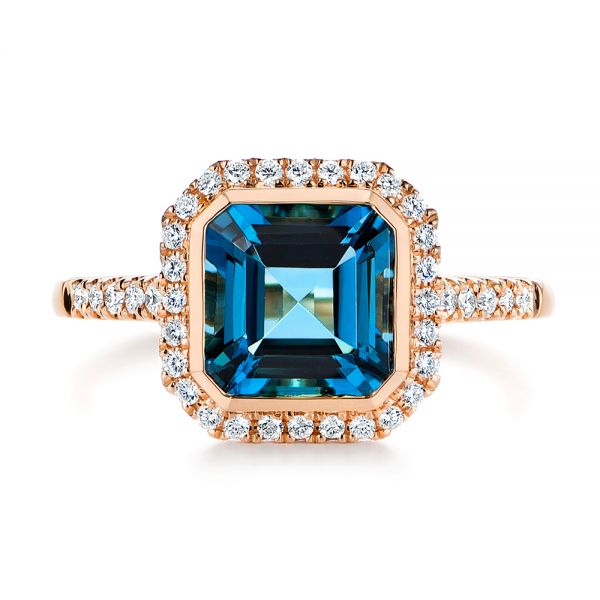 14k Rose Gold 14k Rose Gold London Blue Topaz And Diamond Fashion Ring - Top View -  105418