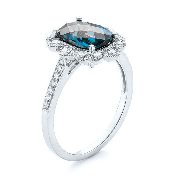 18k White Gold 18k White Gold London Blue Topaz And Diamond Fashion Ring - Three-Quarter View -  103343