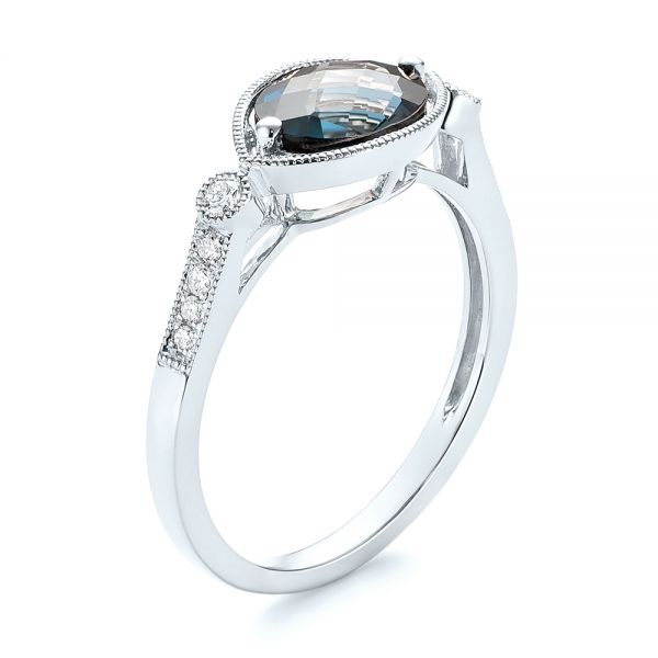 18k White Gold 18k White Gold London Blue Topaz And Diamond Fashion Ring - Three-Quarter View -  103765