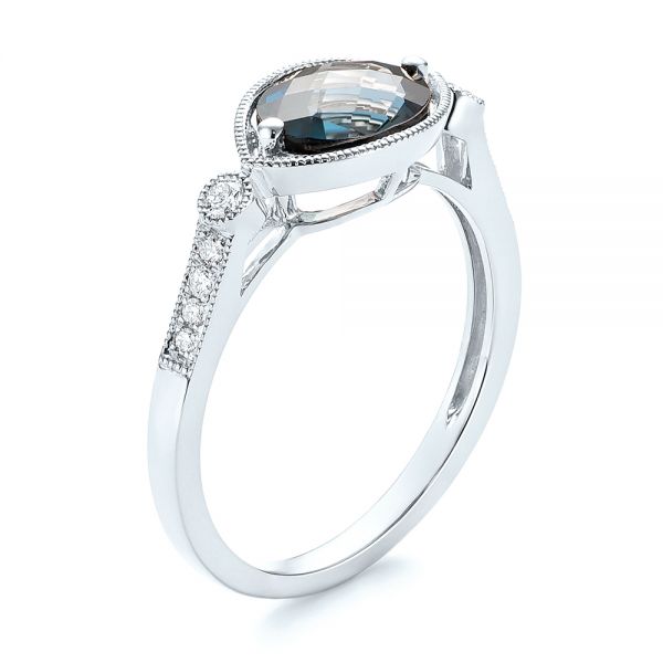 14k White Gold 14k White Gold London Blue Topaz And Diamond Fashion Ring - Three-Quarter View -  103765