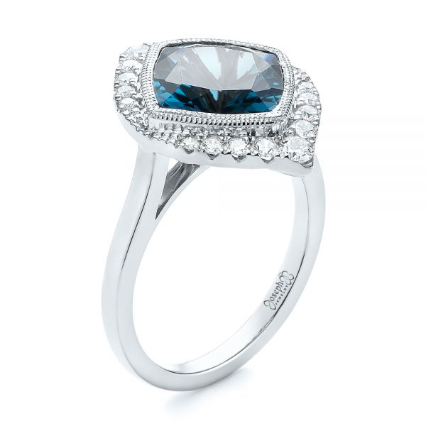 18k White Gold 18k White Gold London Blue Topaz And Diamond Fashion Ring - Three-Quarter View -  104249