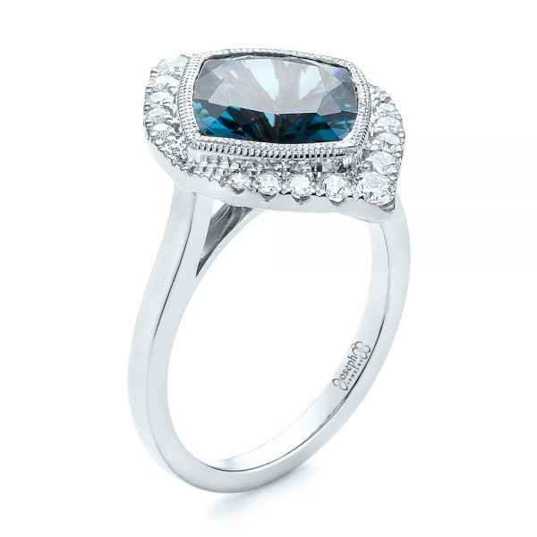 14k White Gold 14k White Gold London Blue Topaz And Diamond Fashion Ring - Three-Quarter View -  104249