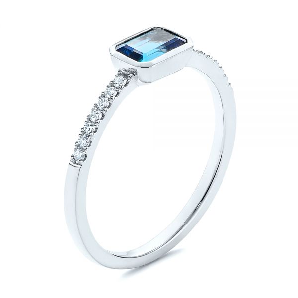  Platinum Platinum London Blue Topaz And Diamond Fashion Ring - Three-Quarter View -  105405