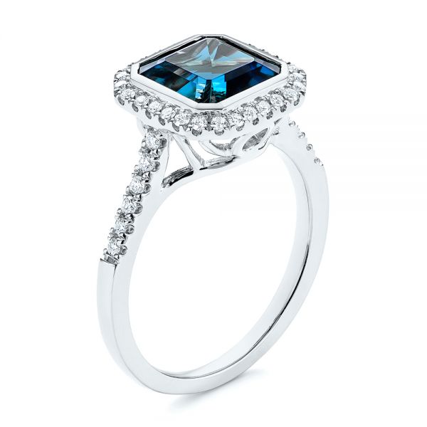 18k White Gold 18k White Gold London Blue Topaz And Diamond Fashion Ring - Three-Quarter View -  105418