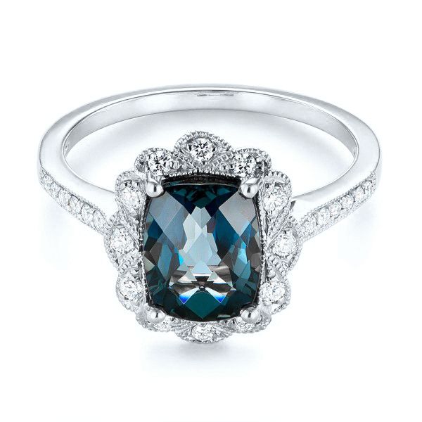 Platinum Platinum London Blue Topaz And Diamond Fashion Ring - Flat View - 103343