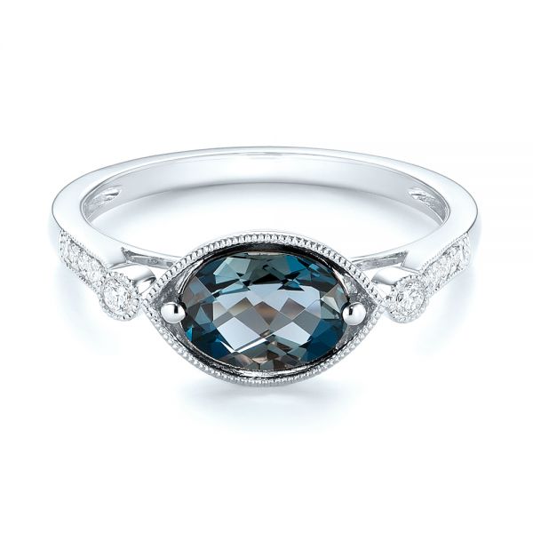 Platinum Platinum London Blue Topaz And Diamond Fashion Ring - Flat View -  103765