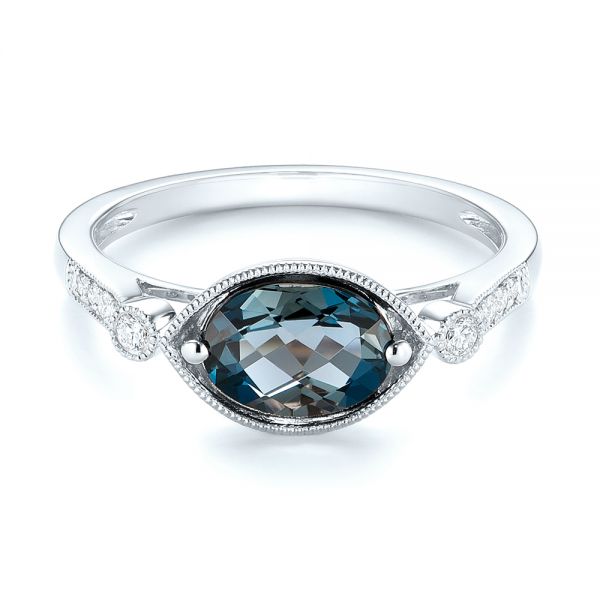 18k White Gold 18k White Gold London Blue Topaz And Diamond Fashion Ring - Flat View - 103765