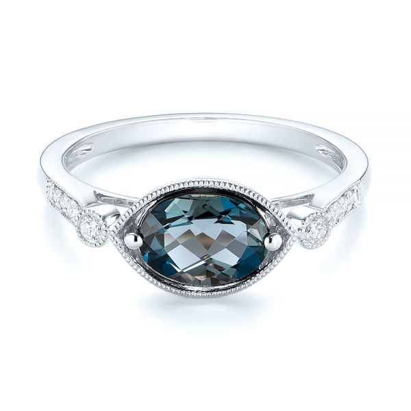 18k White Gold 18k White Gold London Blue Topaz And Diamond Fashion Ring - Flat View -  103765