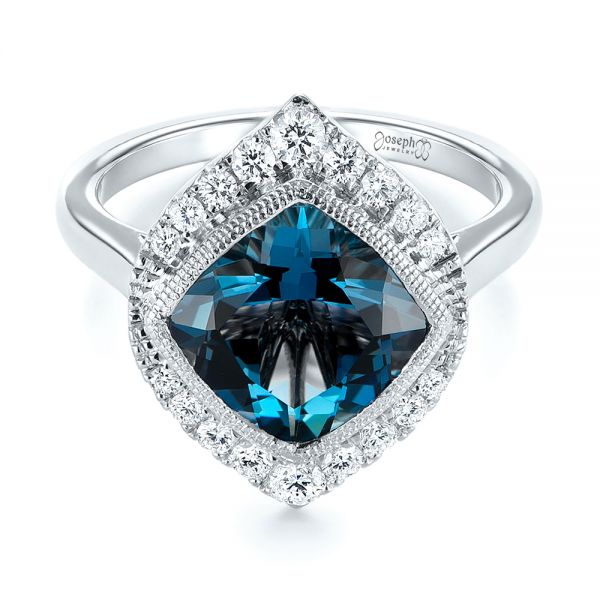 18k White Gold 18k White Gold London Blue Topaz And Diamond Fashion Ring - Flat View -  104249