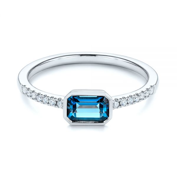 18k White Gold 18k White Gold London Blue Topaz And Diamond Fashion Ring - Flat View -  105405