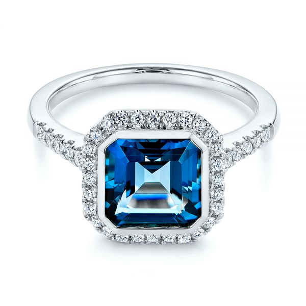 18k White Gold 18k White Gold London Blue Topaz And Diamond Fashion Ring - Flat View -  105418