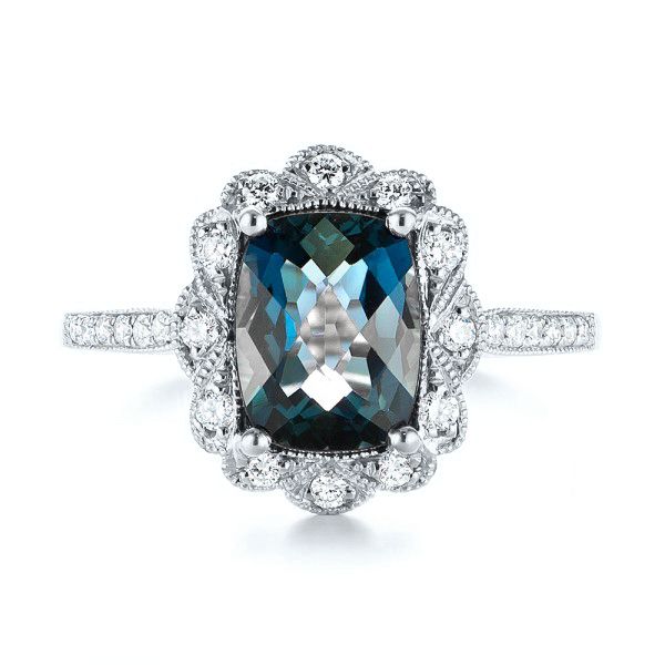 Platinum Platinum London Blue Topaz And Diamond Fashion Ring - Top View - 103343