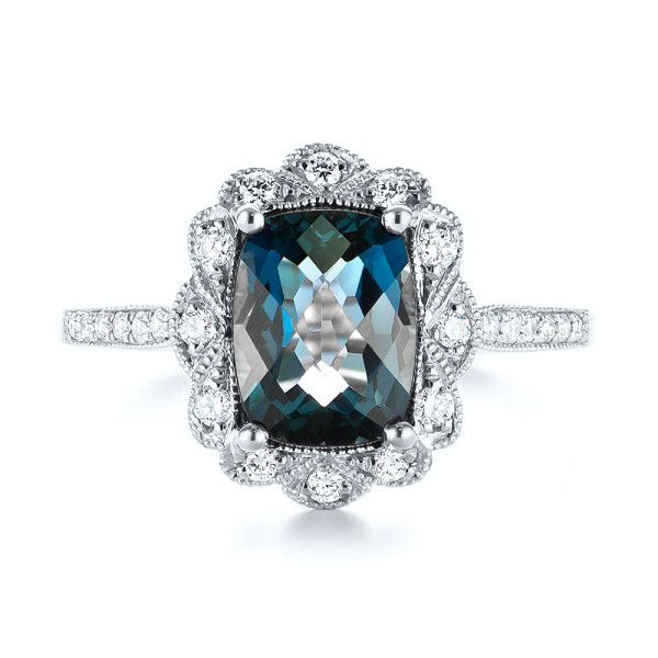 14k White Gold 14k White Gold London Blue Topaz And Diamond Fashion Ring - Top View -  103343